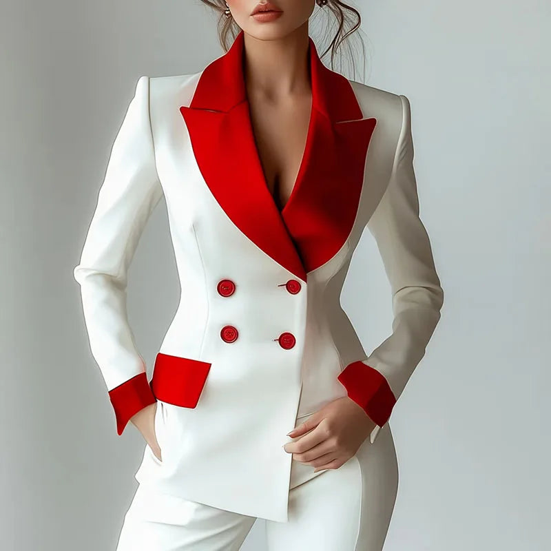 Kadın Kontrast Detaylı Uzun Kollu Ofis Şıklığı Blazer Ceket