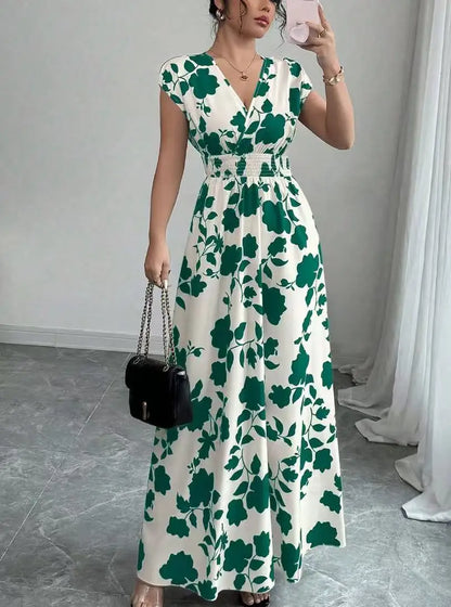 Kadın Tatil Ince askılı Kolsuz V yaka Büzgülü A Kesim Maxi Elbise