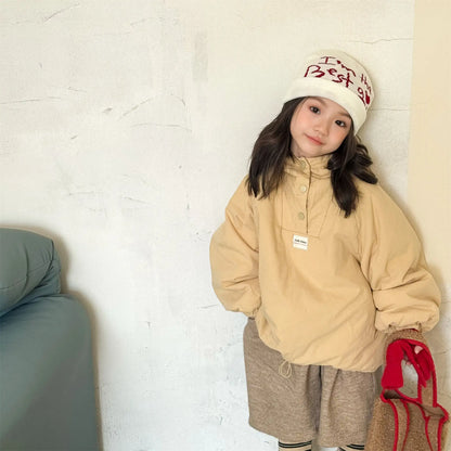 Deer Jonmi 2026 Yeni Kış Çocuk Pamuk Dolgulu Mont Kapüşonlu Polar Astarlı Unisex Bebekler Çocuklar Çizgili Kalınlaştırılmış Sıcak Dış Giyim