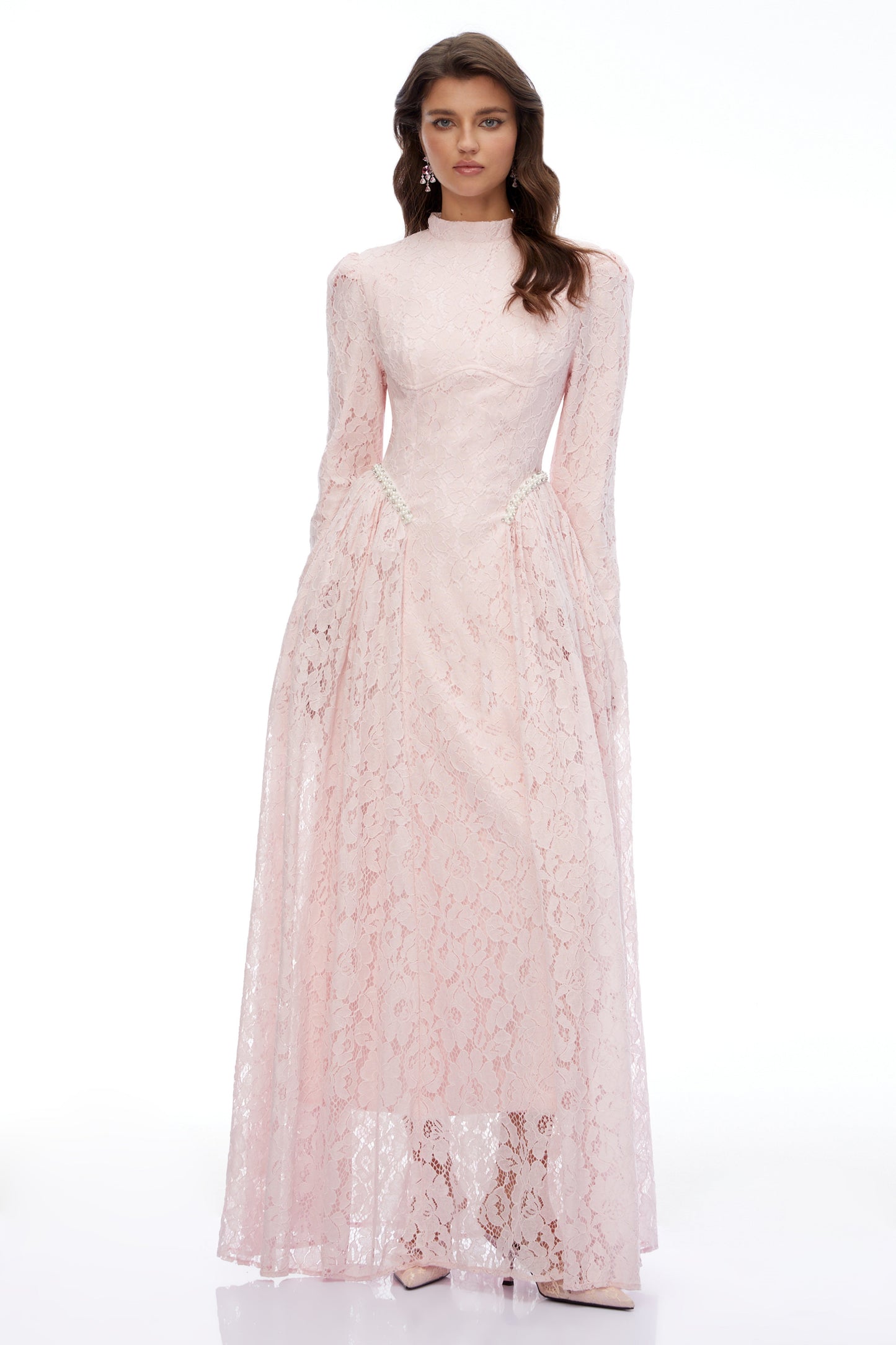 Vivienne Pink High Neck Lace Maxi Dress