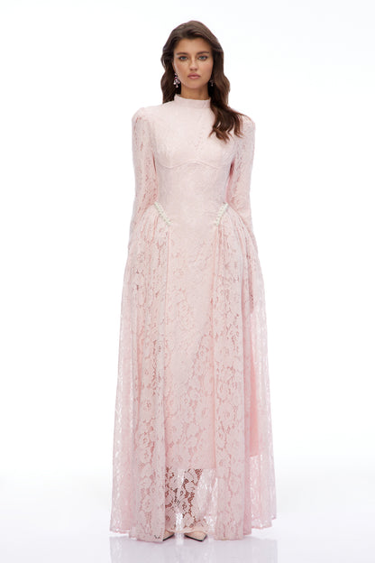 Vivienne Pink High Neck Lace Maxi Dress