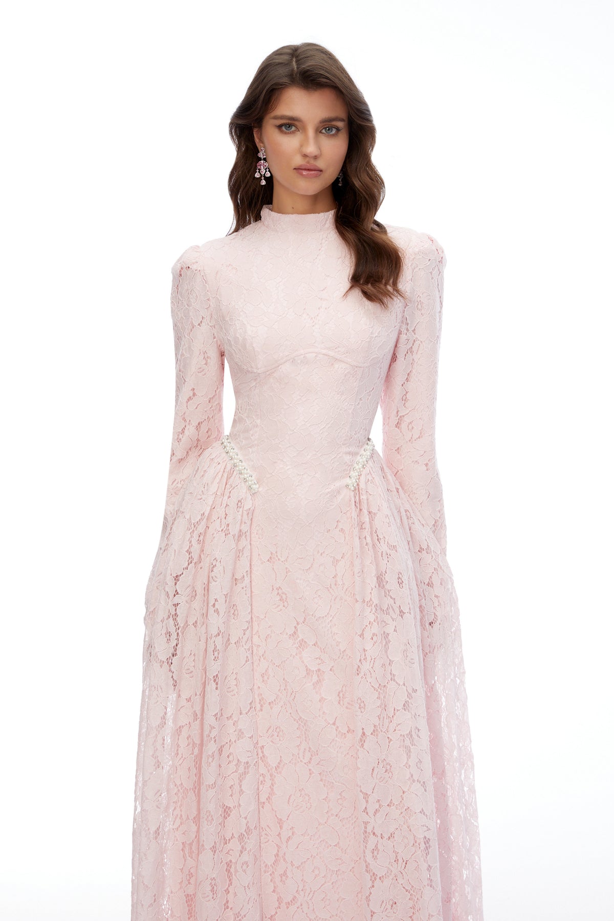 Vivienne Pink High Neck Lace Maxi Dress