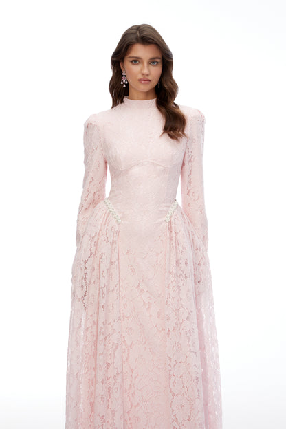 Vivienne Pink High Neck Lace Maxi Dress